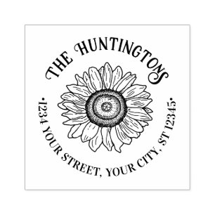 Rustic Sunflower #1 Custom Family Name Address  Rubber Stamp