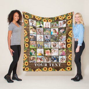 Rustic Sunflower 30 Photo Collage Personalised Fleece Blanket