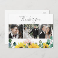 Rustic Sunflower 3 Photo Wedding Thank You