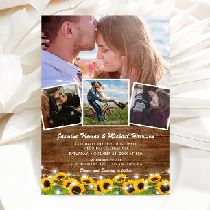 Rustic Sunflower 4 Photo Wedding Invitation