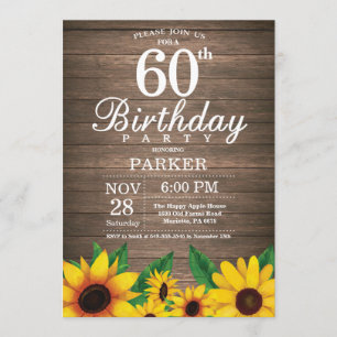 Rustic Sunflower 60th Birthday Invitation