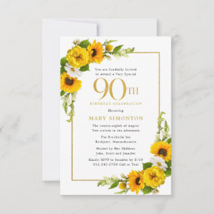 Rustic Sunflower 90th Birthday Party Invitation
