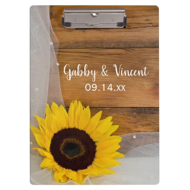 Rustic Sunflower and Bridal Veil Country Wedding Clipboard (Front)