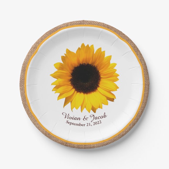 Rustic Sunflower and Burlap Wedding Paper Plate (Front)