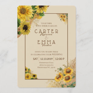 Rustic Sunflower and Lace Beige Country Wedding Invitation