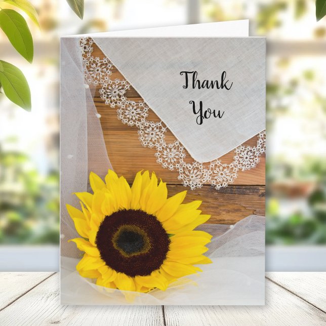Rustic Sunflower and Lace Country Thank You Card (Creator Uploaded)