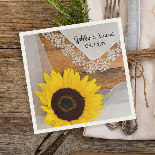 Rustic Sunflower and Lace Country Wedding Napkin