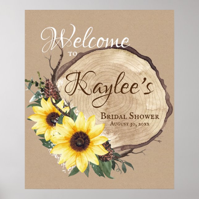 Rustic Sunflower and Log Slice Welcome Sign (Front)