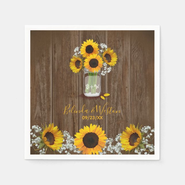 Rustic Sunflower and Mason Jar Wedding Napkin (Front)