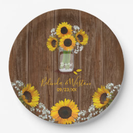 Rustic Sunflower and Mason Jar Wedding Paper Plate