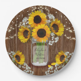 Rustic Sunflower and Mason Jar Wedding Paper Plate