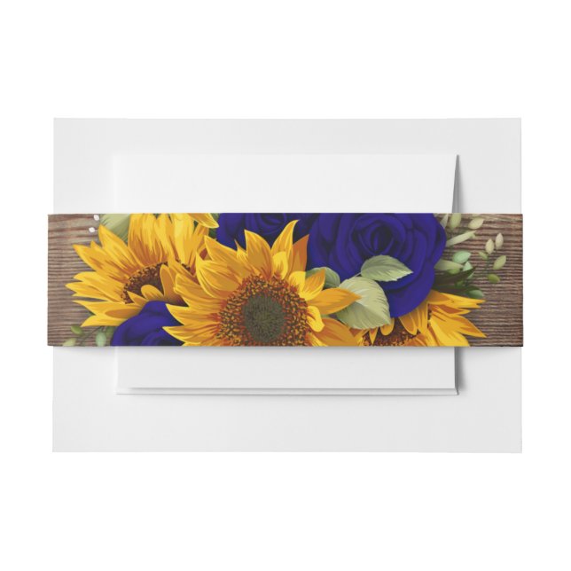 Rustic Sunflower and Navy Roses Floral Belly Band  Invitation Belly Band (Front Example)
