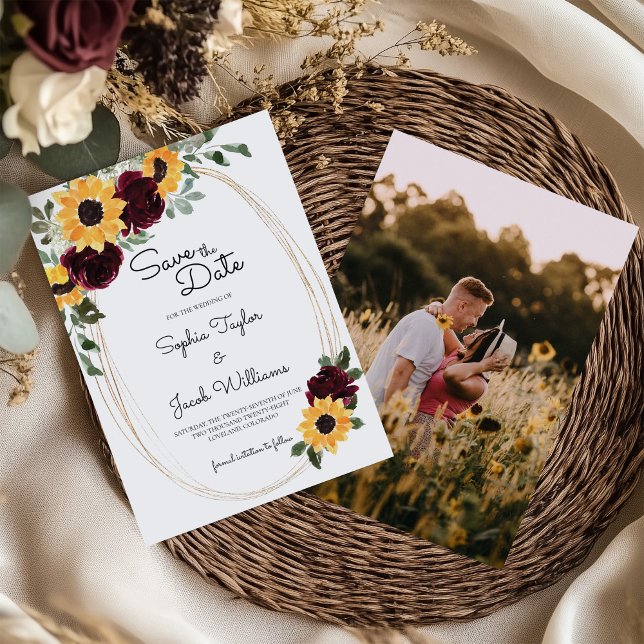 Rustic Sunflower and Roses Photo Wedding Save The Date (Creator Uploaded)