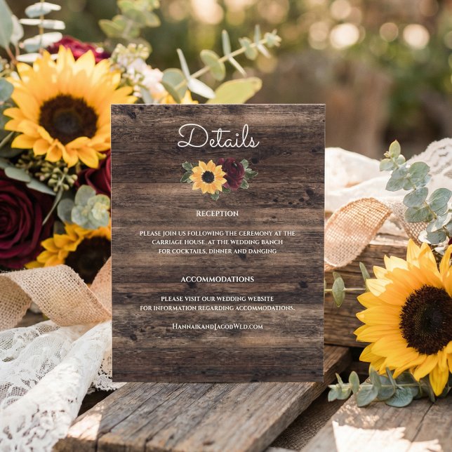 Rustic Sunflower and Roses Wedding Details Enclosure Card (Creator Uploaded)