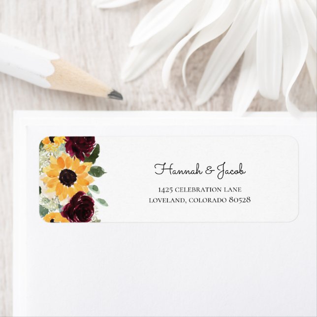 Rustic Sunflower and Roses Wedding Return Address  Label (Insitu)