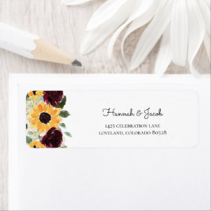 Rustic Sunflower and Roses Wedding Return Address  Return Address Label