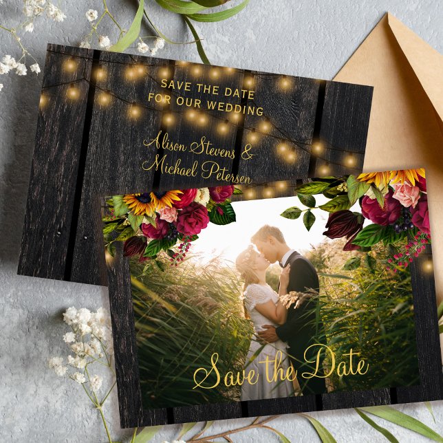 Rustic sunflower and roses wood wedding  save the date (Creator Uploaded)