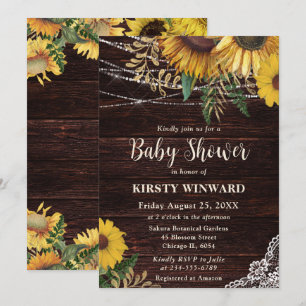 Rustic Sunflower and String Lights Baby Shower Invitation