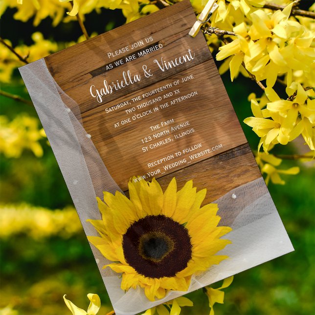 Rustic Sunflower and Veil Country Barn Wedding Invitation (Creator Uploaded)