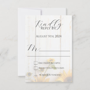 Rustic Sunflower and White Barn Wood Wedding RSVP Card