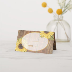 Rustic Sunflower and Wood Oval Place Card