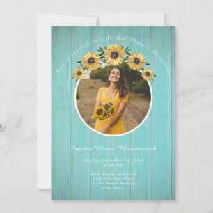 Rustic Sunflower Aqua Wood Wedding Bridal Shower I Invitation
