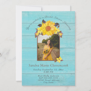 Rustic Sunflower Aqua Wood Wedding Bridal Shower I Invitation