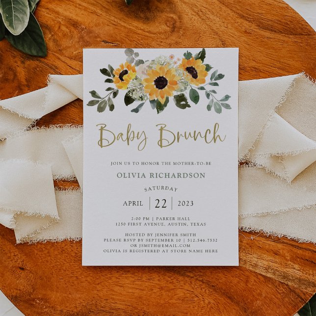 Rustic Sunflower | Baby Brunch with Gold Script Invitation (Creator Uploaded)