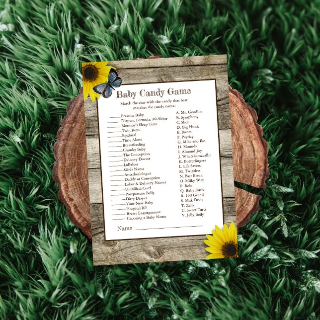Rustic Sunflower Baby Candy Baby Shower Game Invitation (Creator Uploaded)