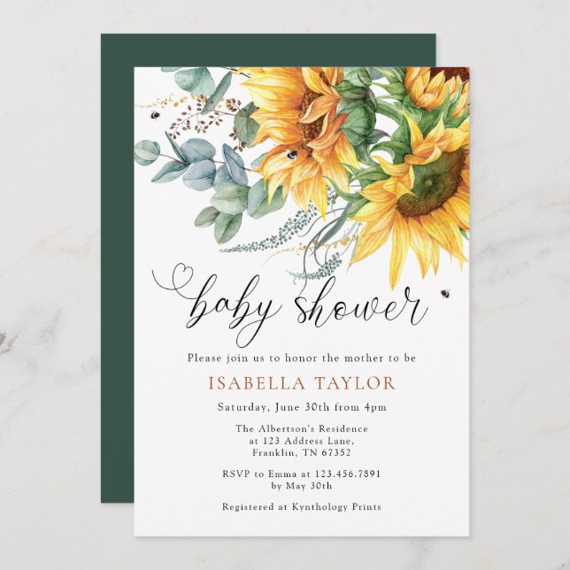 Rustic Sunflower Baby Shower Invitation (Front/Back)