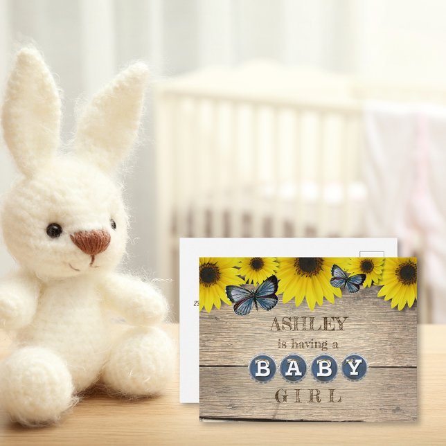 Rustic Sunflower Baby Shower Invitation | Girl Postcard (Creator Uploaded)