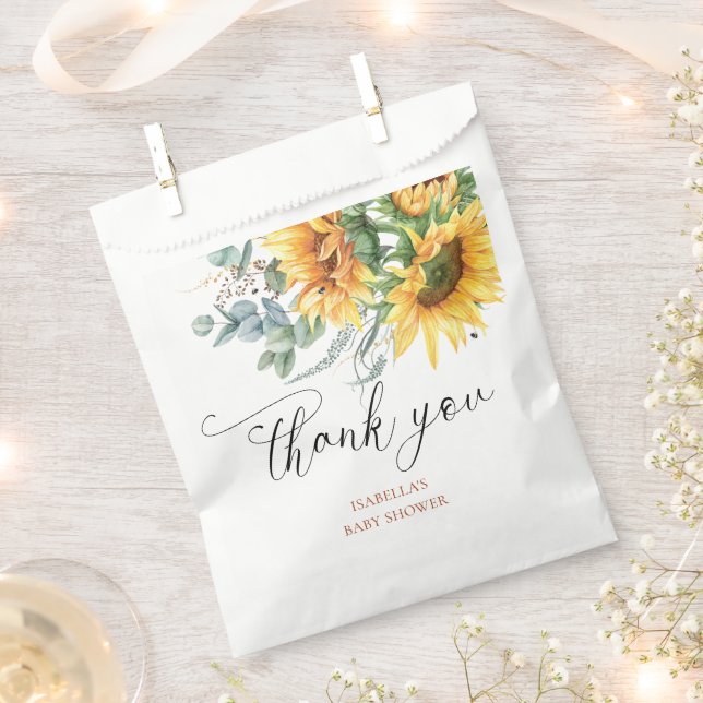 Rustic Sunflower Baby Shower Thank You Favour Bag (Clipped)