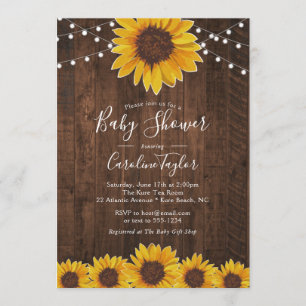 Rustic Sunflower Baby Shower with String Lights Invitation
