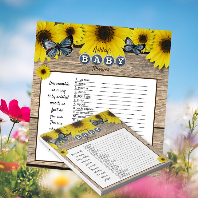 Rustic Sunflower Baby Shower Word Scramble Game Notepad (Creator Uploaded)