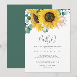 Rustic Sunflower BabyQ Baby Shower Barbecue Invitation
