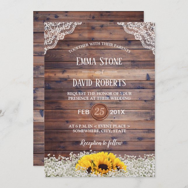 Rustic Sunflower & Baby's Breath Country Wedding Invitation (Front/Back)