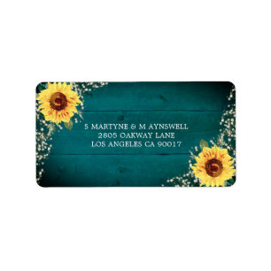 Rustic Sunflower Babys Breath Teal Wedding Label