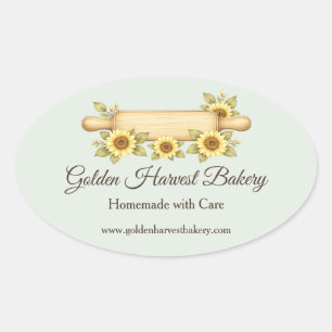 Rustic Sunflower Bakery Custom Cottage Oval Sticker