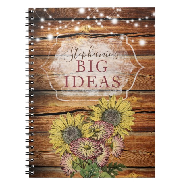 Rustic Sunflower Barn Wood Big Idea Notebook (Front)
