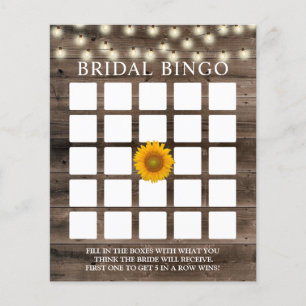 Rustic Sunflower Barn Wood Bridal Bingo Game Cards