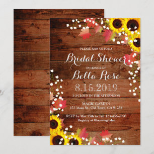 Rustic Sunflower Barn Wood Bridal Shower Cards
