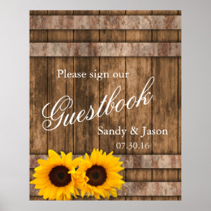 Rustic Sunflower Barn Wood Guestbook Sign Zazzle