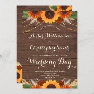 Rustic Sunflower Barn Wood Terracotta Rose Wedding Invitation