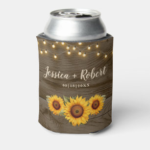 Rustic Sunflower Barn Wood Wedding Can Cooler