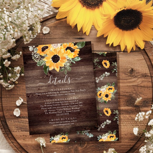 Rustic Sunflower Barn Wood Wedding Details Enclosure Card (Creator Uploaded)