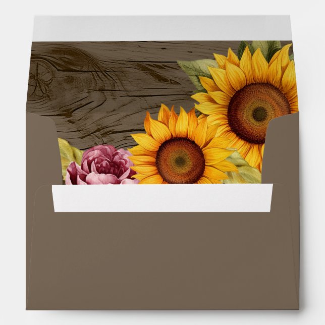 Rustic Sunflower Barn Wood Wedding Envelope Liner (Back (Bottom))