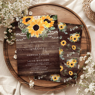Rustic Sunflower Barn Wood Wedding  Invitation