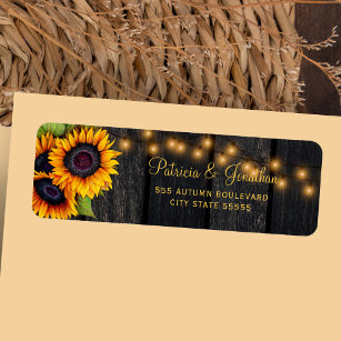 Rustic sunflower barn wood wedding return address  return address label