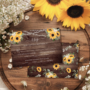 Rustic Sunflower Barn Wood Wedding RSVP Card
