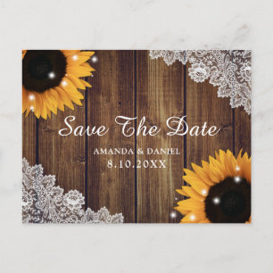 Rustic Sunflower Barn Wood Wedding Save The Date Postcard